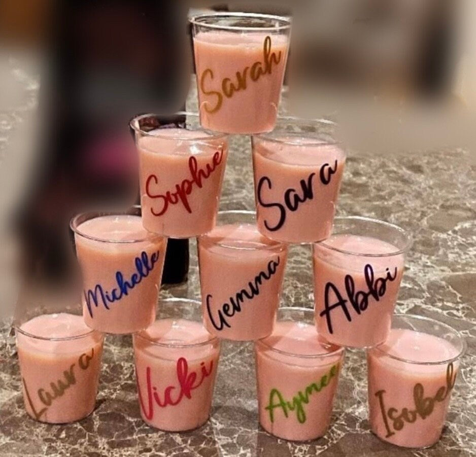 Personalised Plastic Shot Glasses Birthday milestone Hen Party Bride tribe I Do Crew Hen Night special occasion