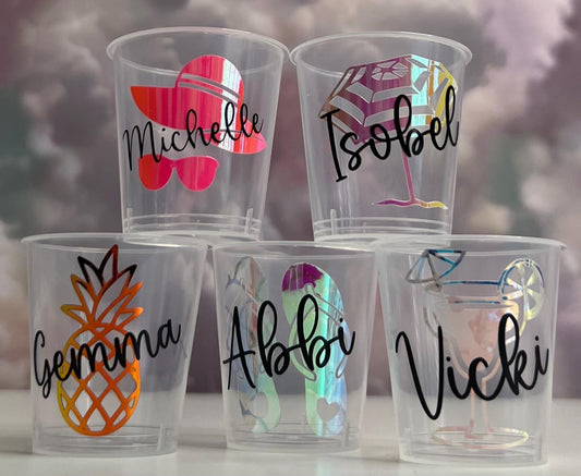 Personalised Plastic Shot Glasses Holidays Hen Party Getaway Gifts Favours