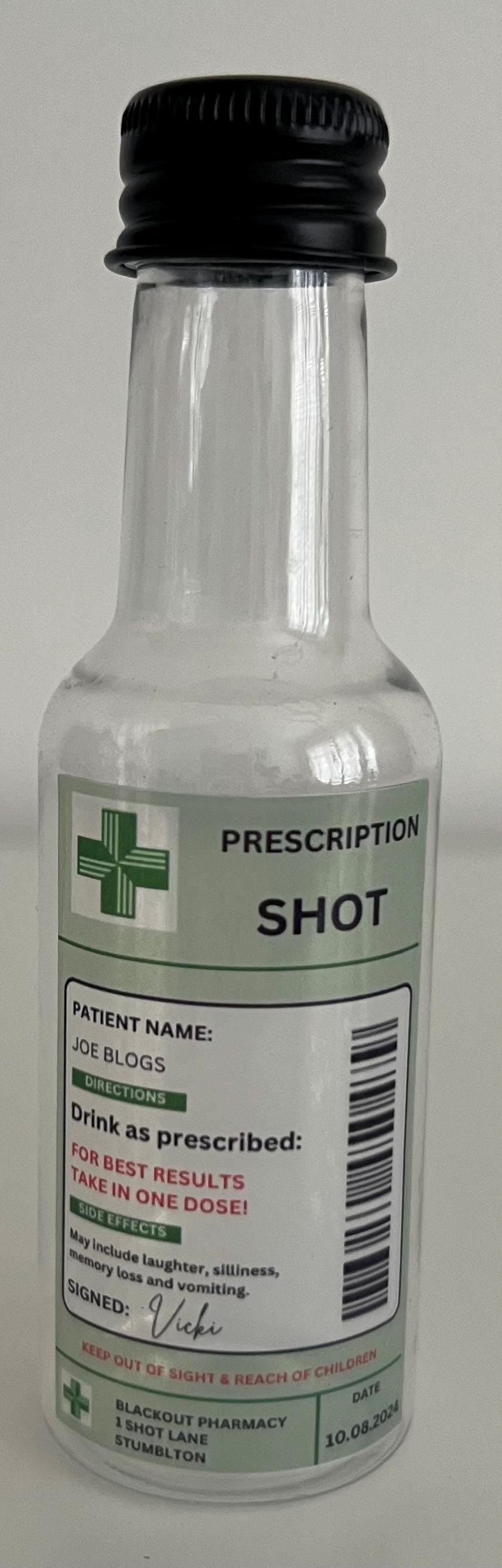 Personalised Take a shot plastic bottles 60ml Special Occasion Birthday Celebration Hen Party Wedding stag do