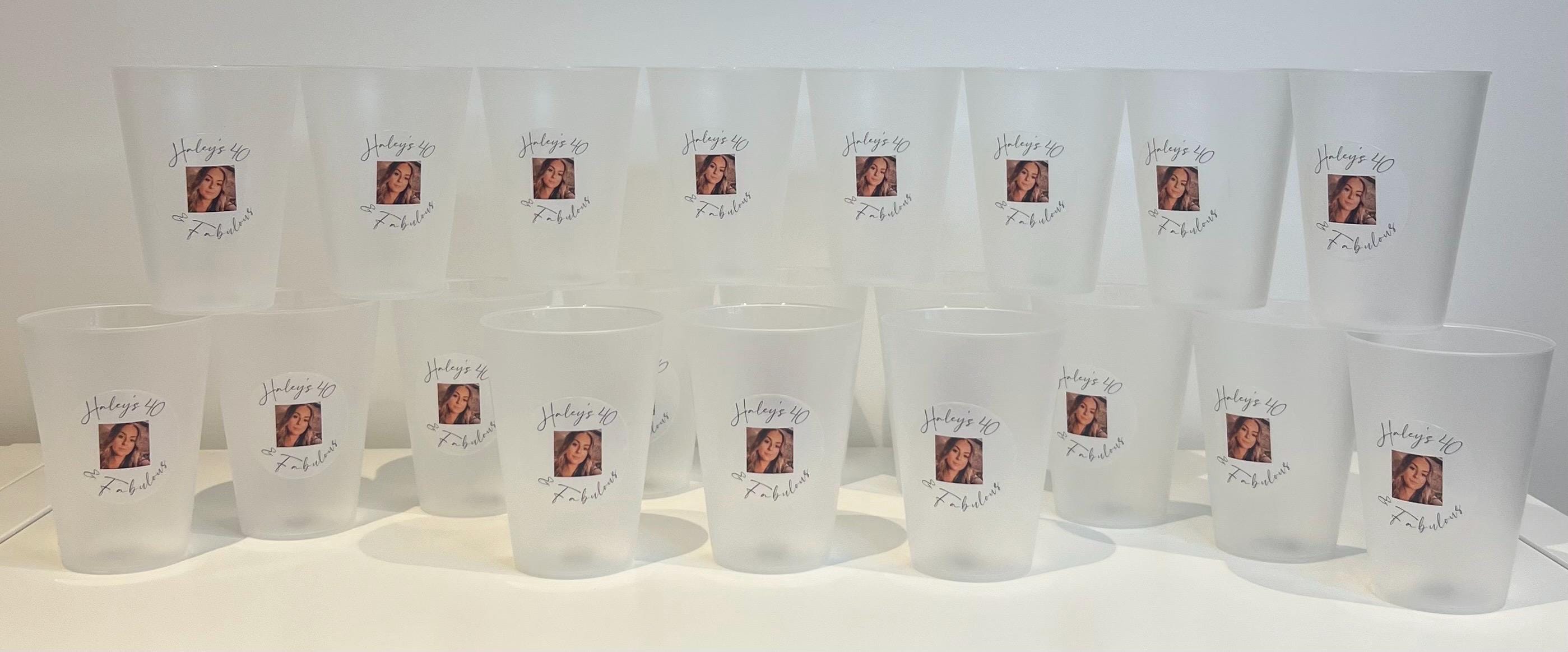 Plastic Frosted Cup, personalised with your logo or image. Business/brand promotion Special Occasion Birthday Celebration Hen/stag do