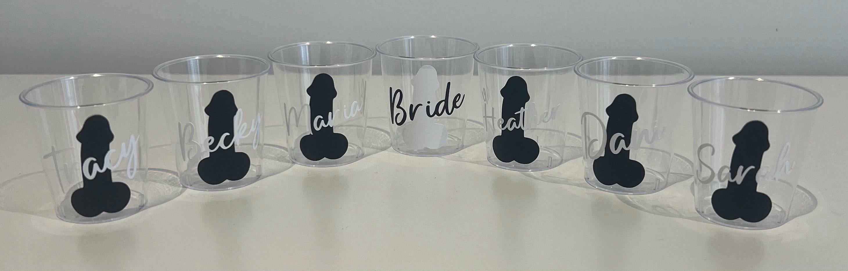 Personalised Willy Hen Do Plastic Shot Glasses Hen Party Bride tribe I Do Crew Hen Night