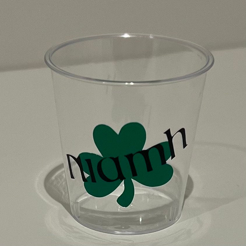 Personalised Shamrock Plastic Shot Glasses Special Occasion Birthday Celebration Hen Party Stag Do Wedding St Patrick’s Day