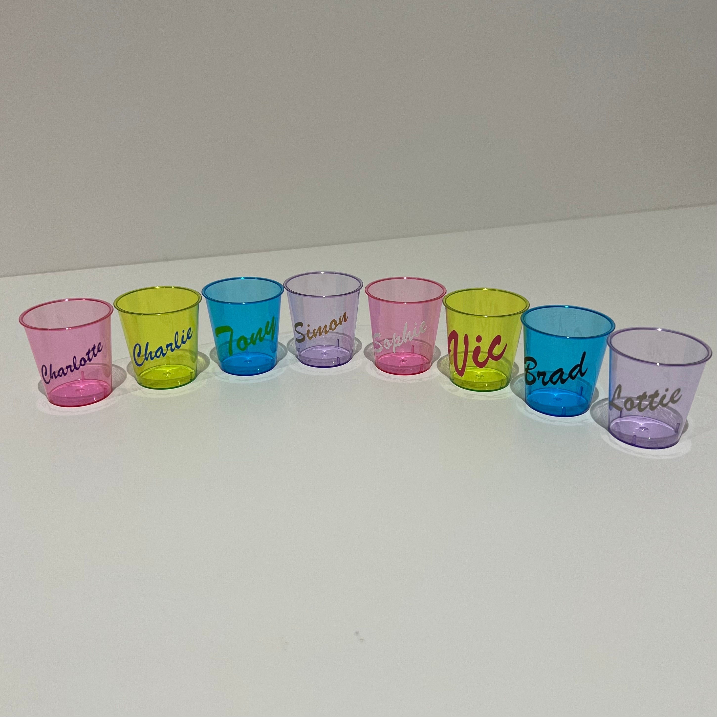 Personalised neon Plastic Shot Glasses Special Occasion 18th 21st 30th 40th 50th 60th Birthday Celebration Hen Party Stag Do Wedding