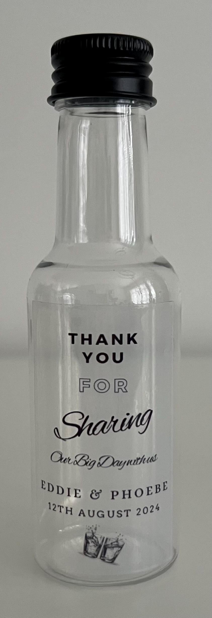Personalised Take a shot plastic bottles 60ml Special Occasion Birthday Celebration Hen Party Wedding stag do
