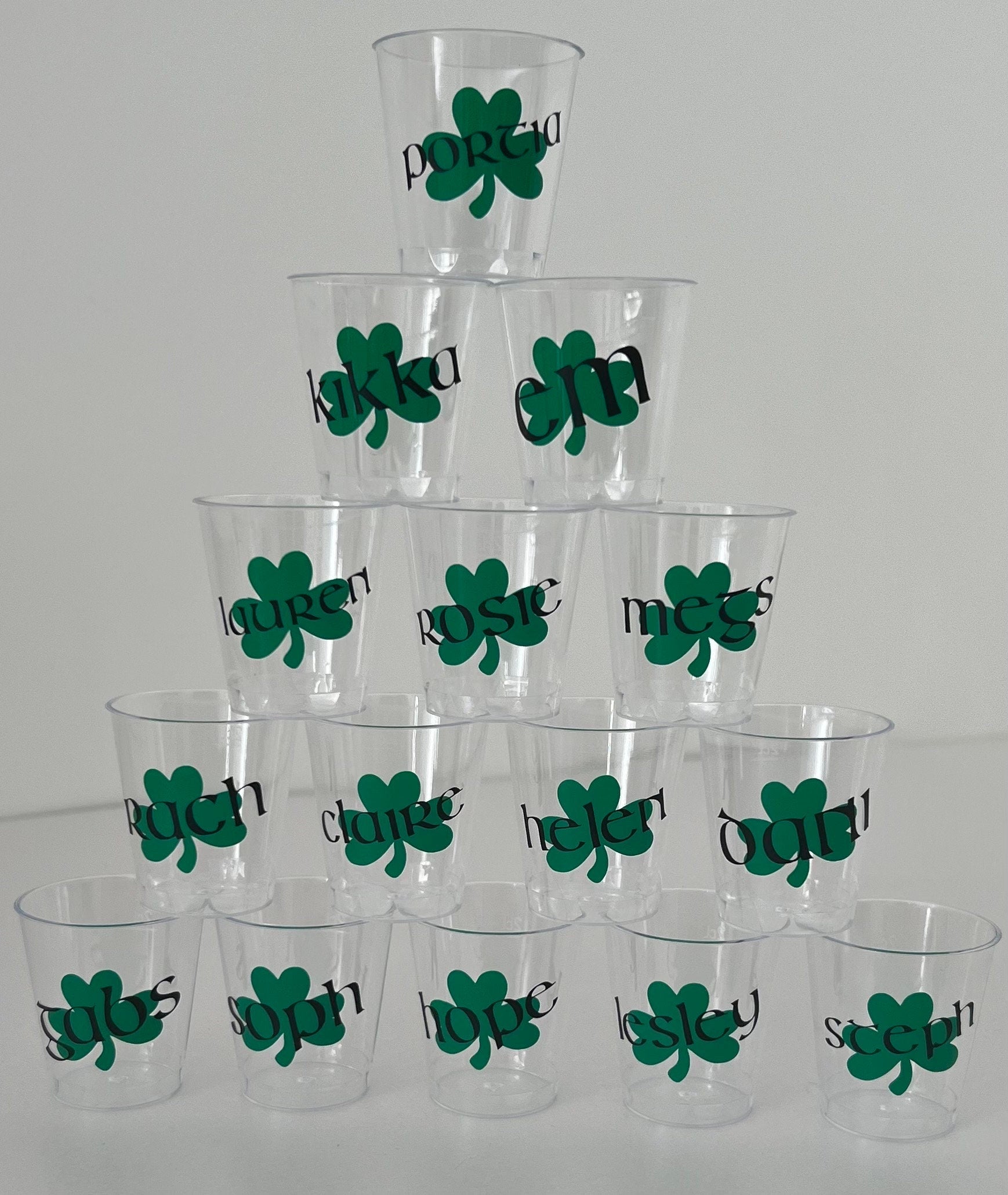 Personalised Shamrock Plastic Shot Glasses Special Occasion Birthday Celebration Hen Party Stag Do Wedding St Patrick’s Day