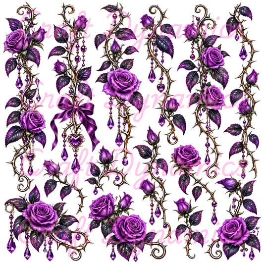 UVDTF Decal Sheet – Ready to Apply Transfers - Purple Rose Thorns